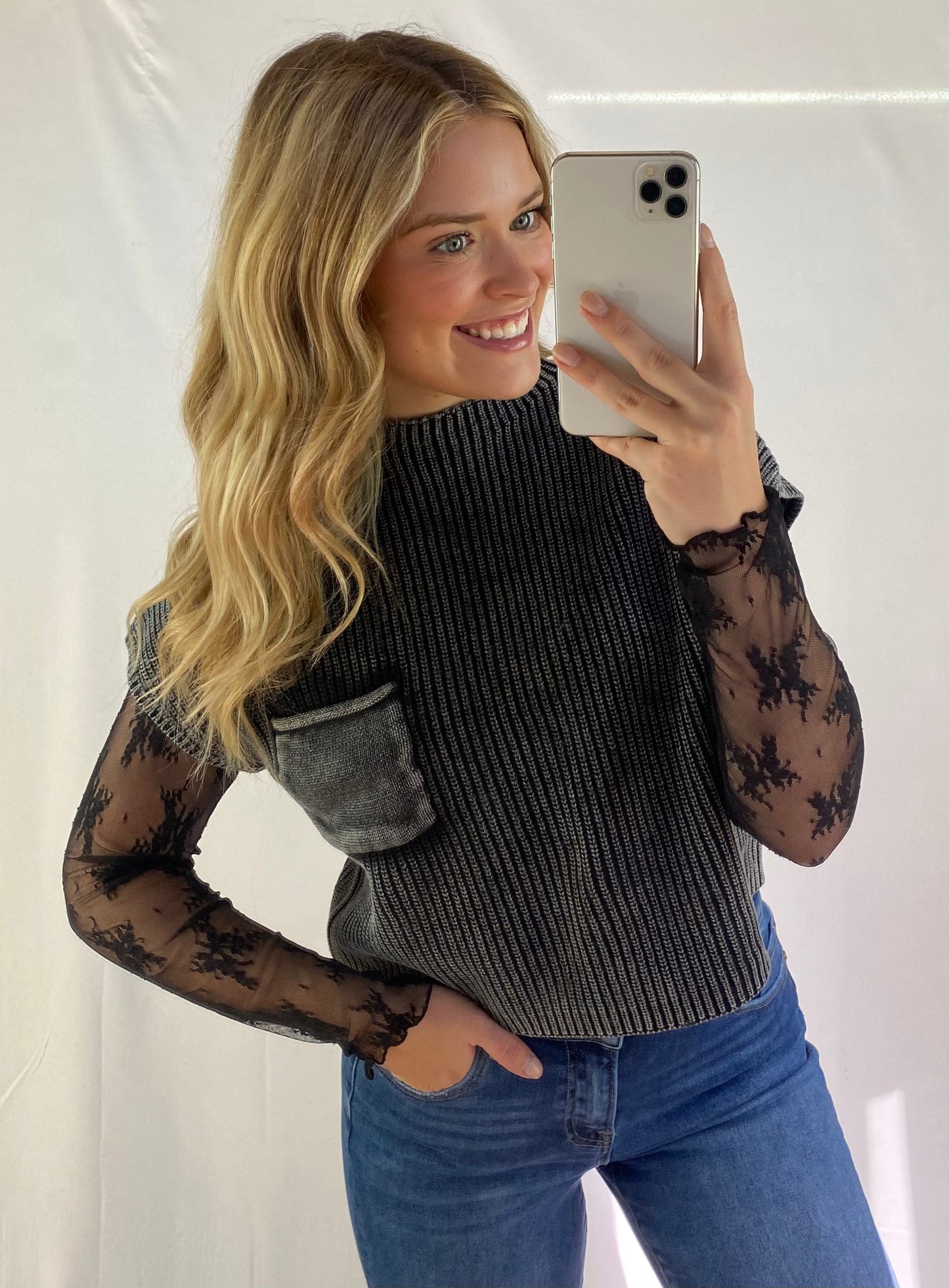 Cropped Mock Neck Sweater