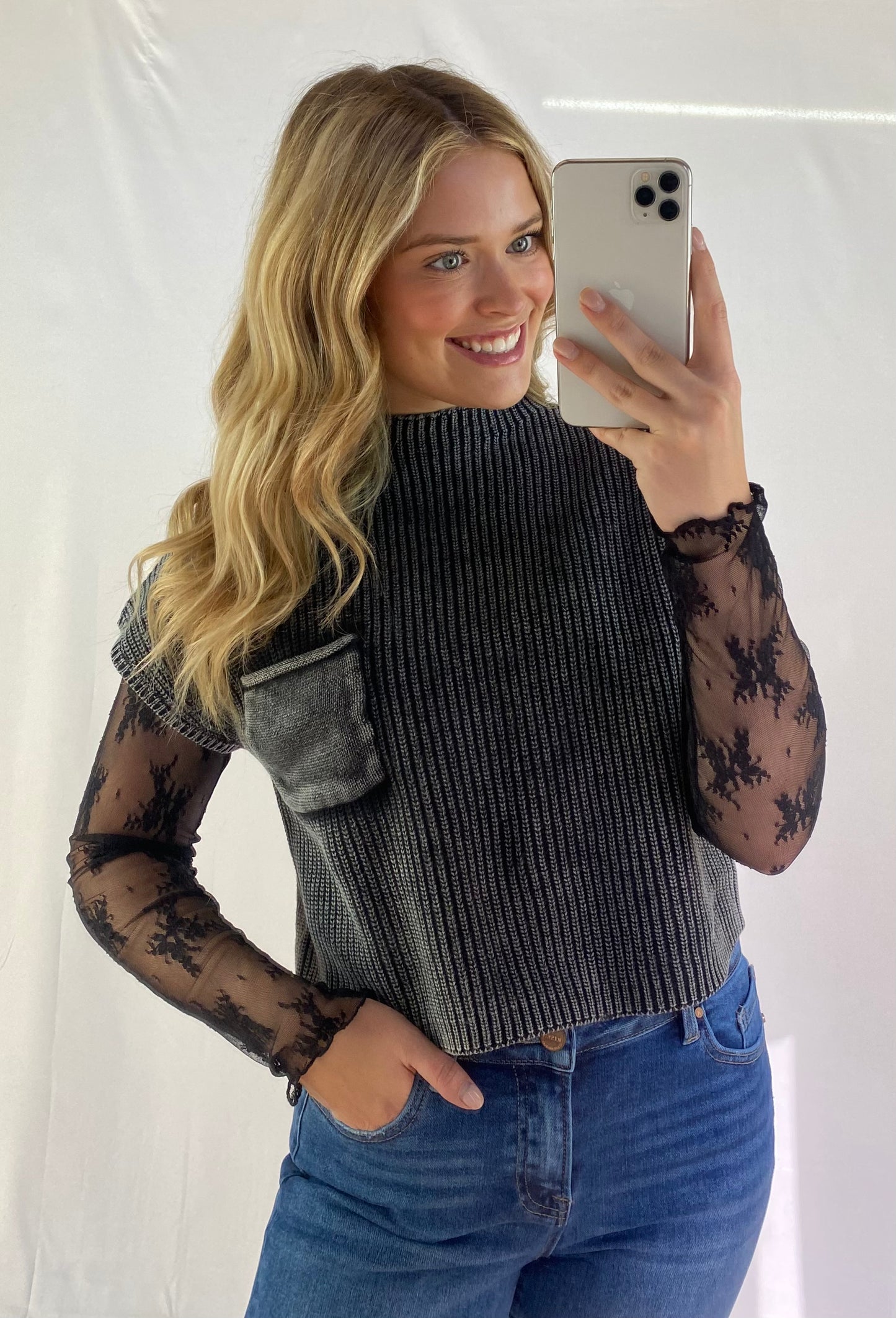 Cropped Mock Neck Sweater