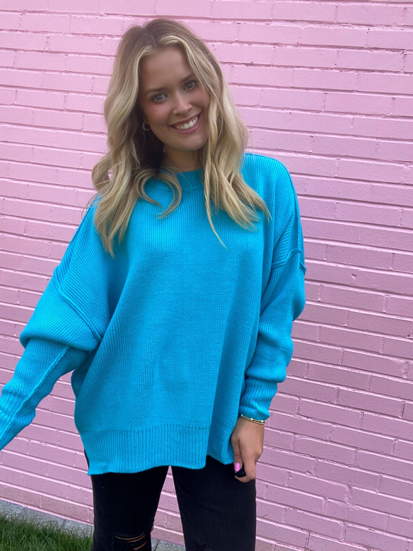 Drop Shoulder Oversized Mock Neck Sweater Top