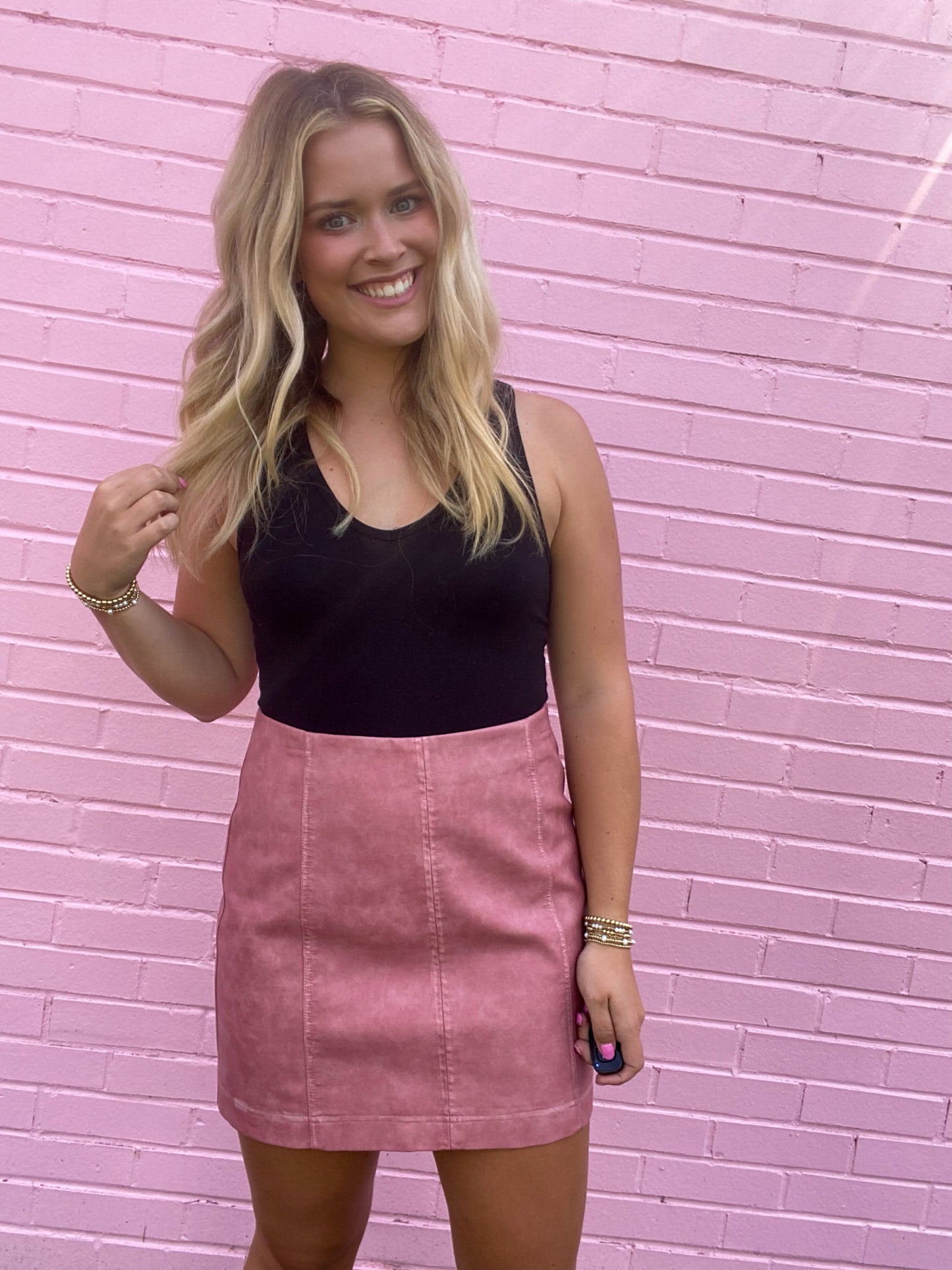 Washed Faux Leather Mini Skrit