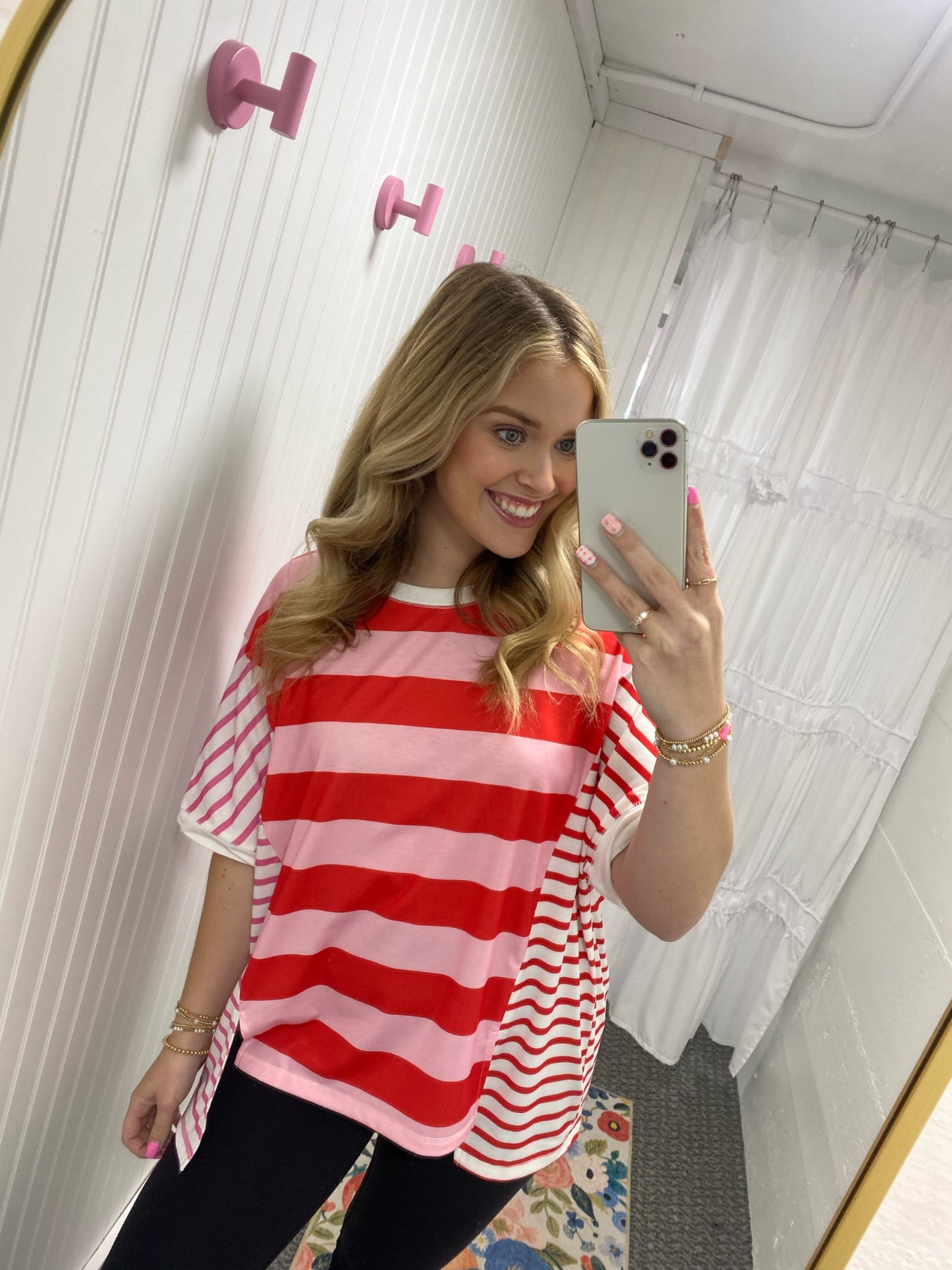 Pink Stripe Round Neck Top