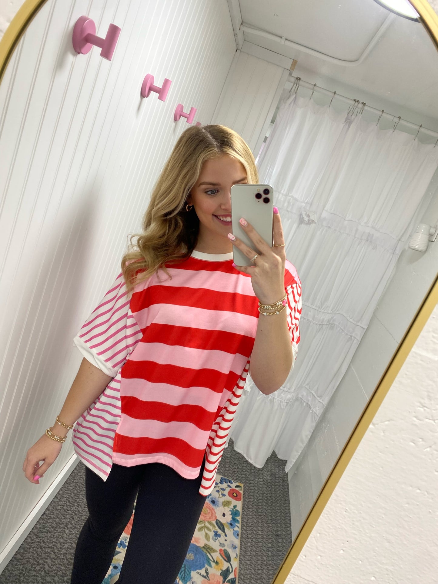 Pink Stripe Round Neck Top