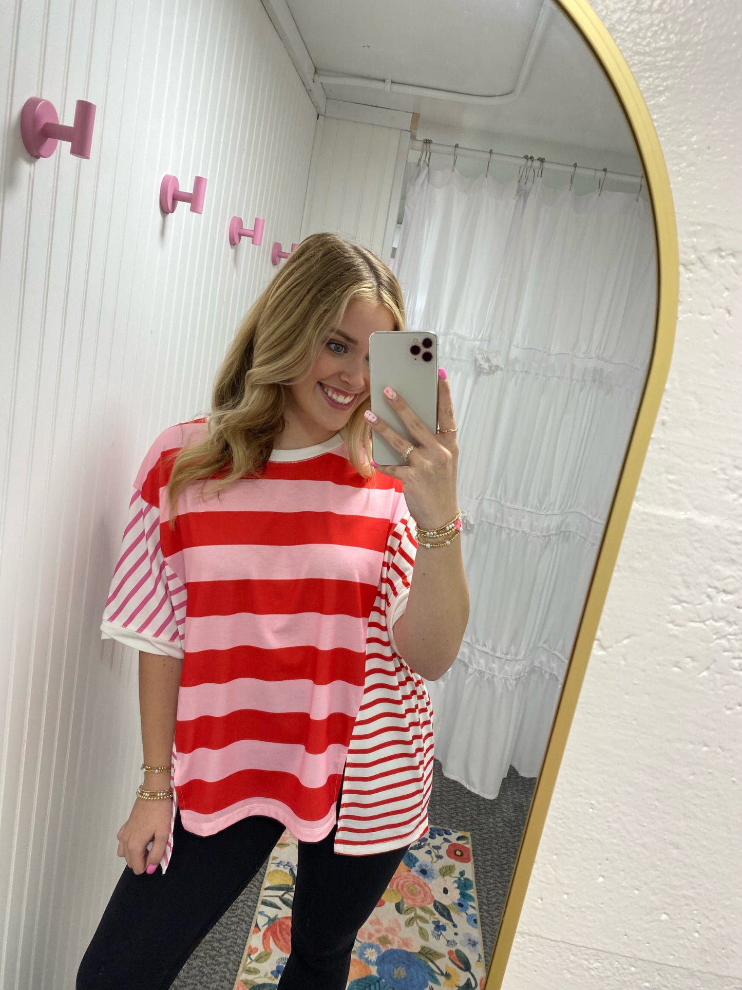 Pink Stripe Round Neck Top