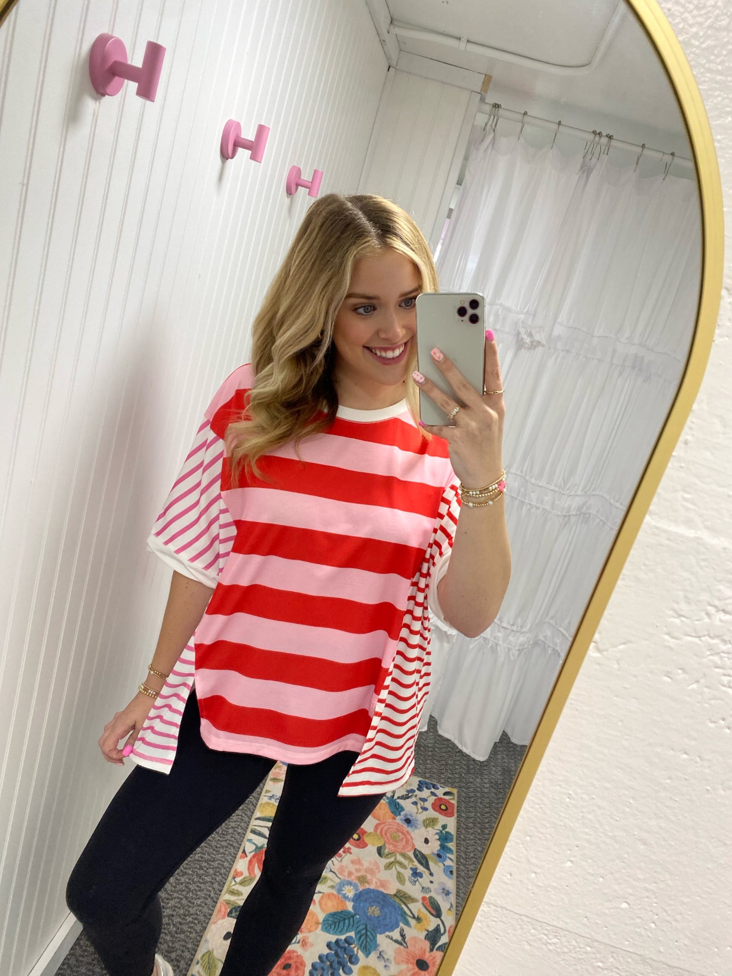 Pink Stripe Round Neck Top
