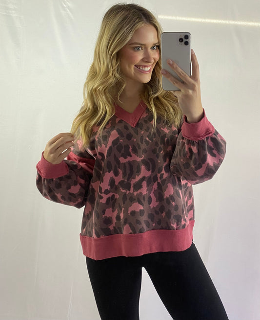 Leopard Print V Neck Patch