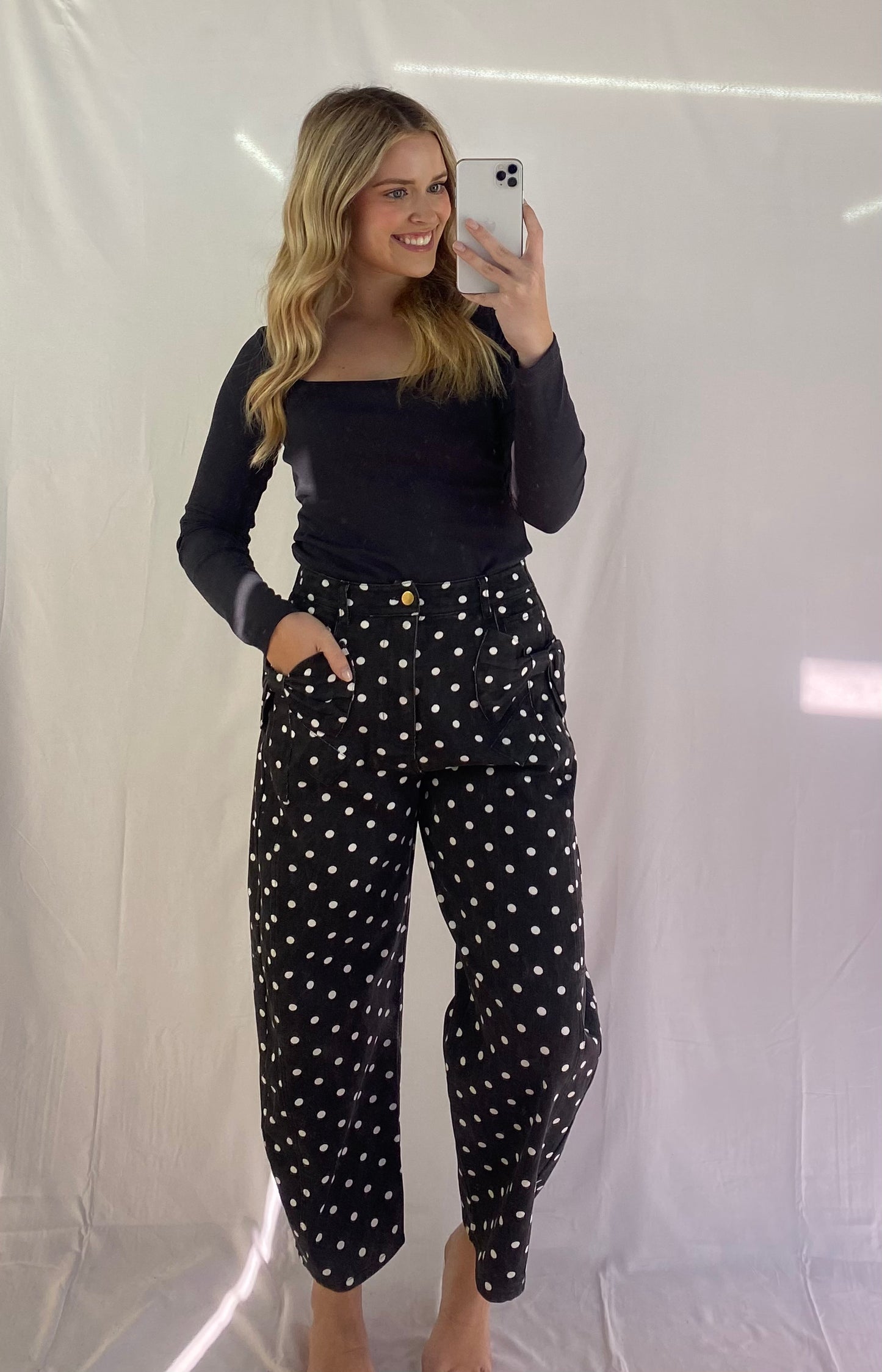 High Rise Polka Dot Denim Pants