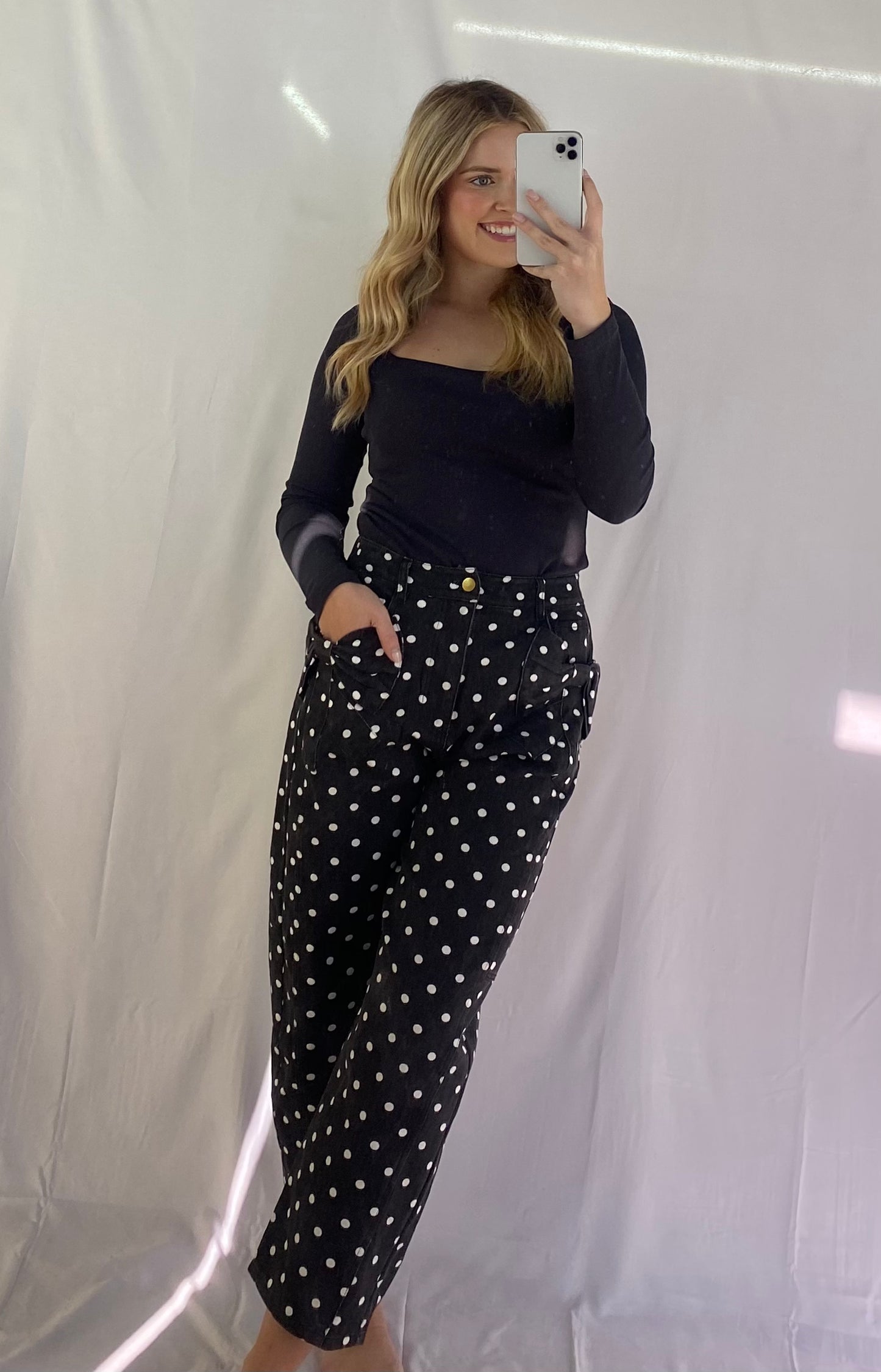 High Rise Polka Dot Denim Pants