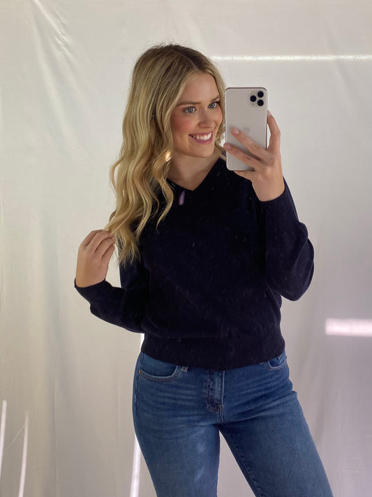 V NECK LONG SLEEVE SOLID KNIT PULLOVER SWEATER