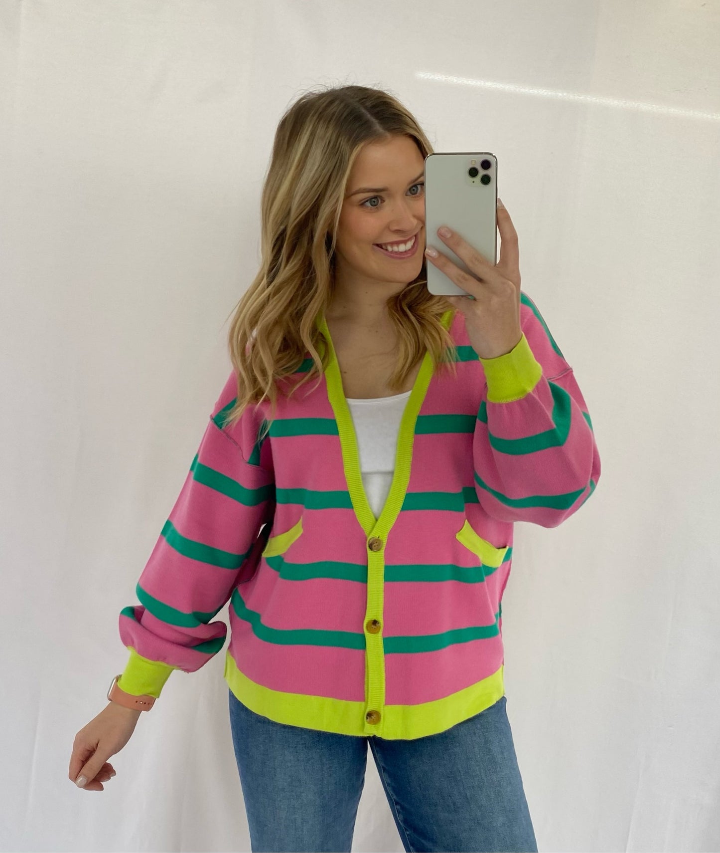 Pink Colorblock Cardigan