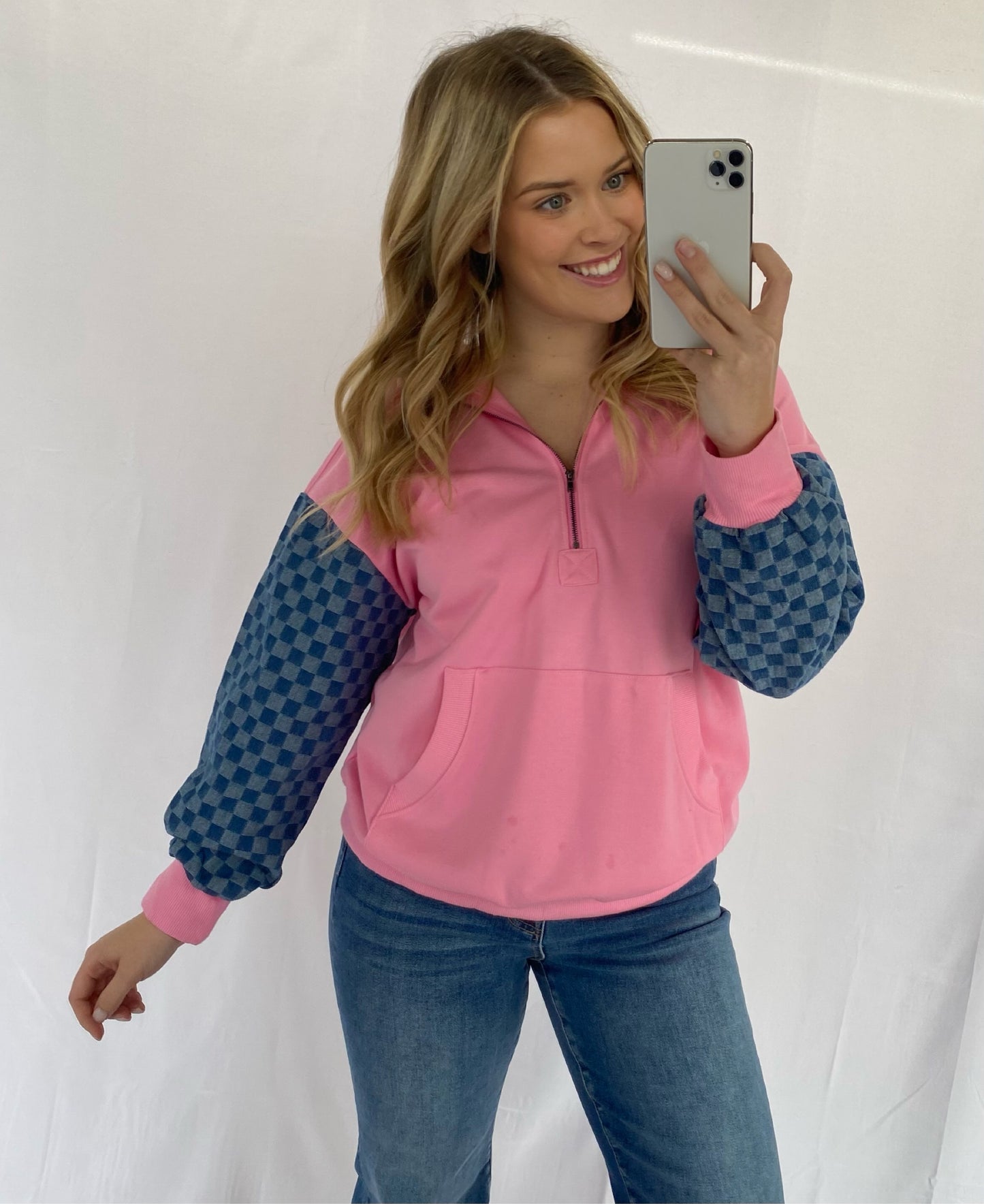 Denim Checker Quarter Zip