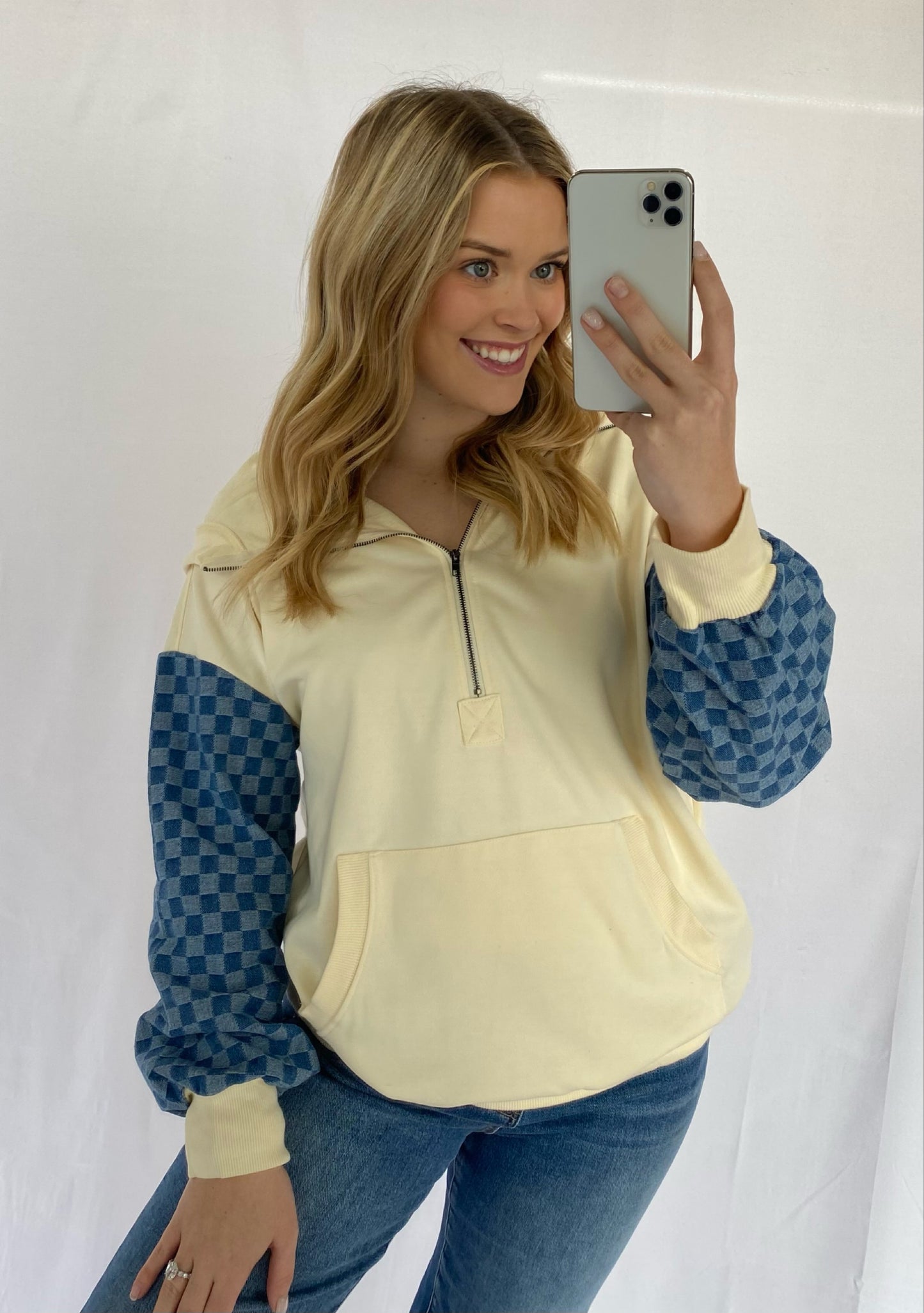 Denim Checker Quarter Zip