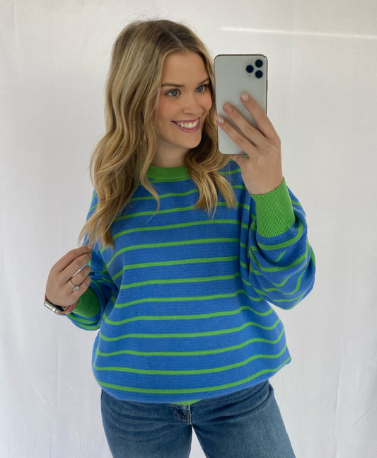 Blue Stripe Top W/ Green Trim