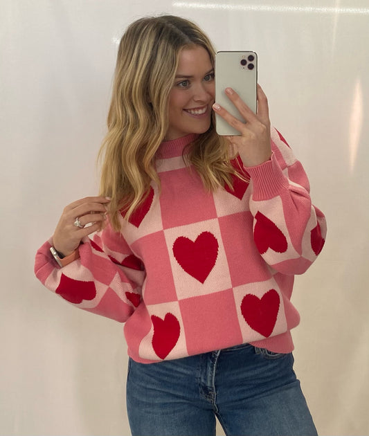 Checkered Heart Sweater