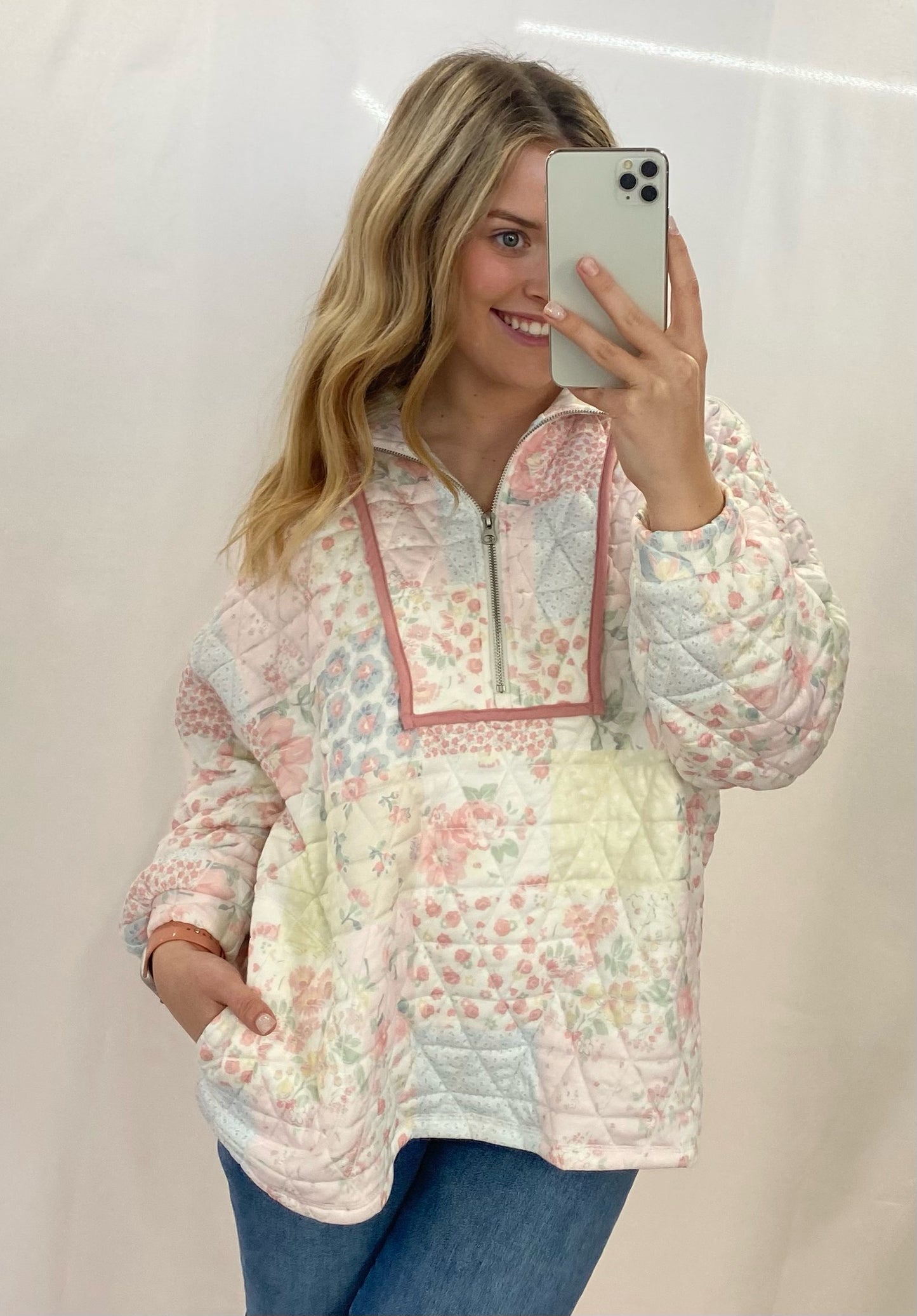 Floral Quilted Quarter Zip