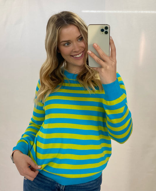 Blue and Green Striped Top