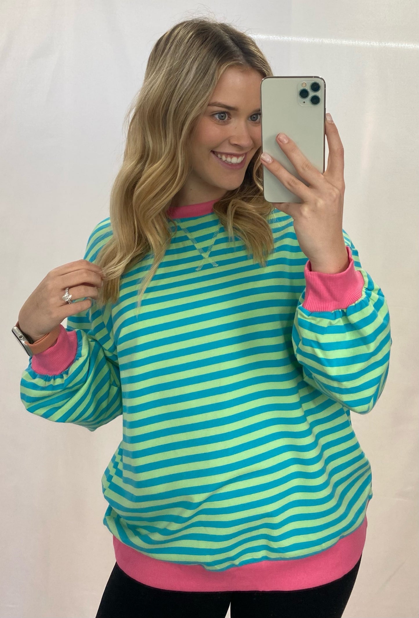 Teal and Pink Stripe Top