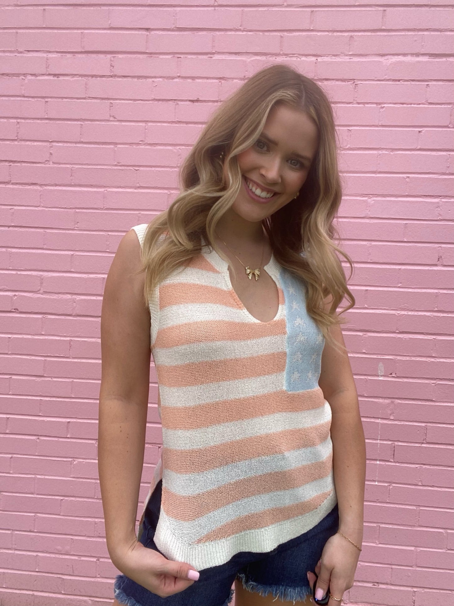Beige USA Flag Top