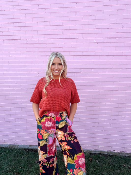 Abstract Patchwork Print Pants