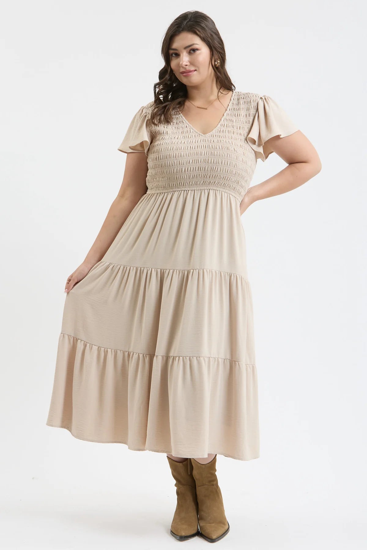 Curvy Kahki Midi Dress