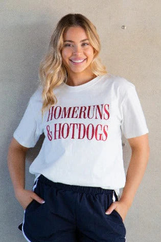 Homeruns & Hotdogs on White Tee Shirt