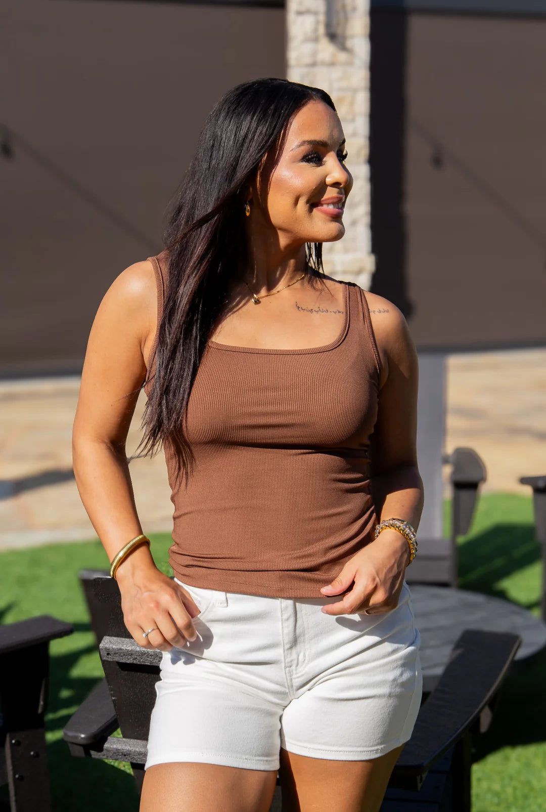 Square Neck Rib Knit Tank Top