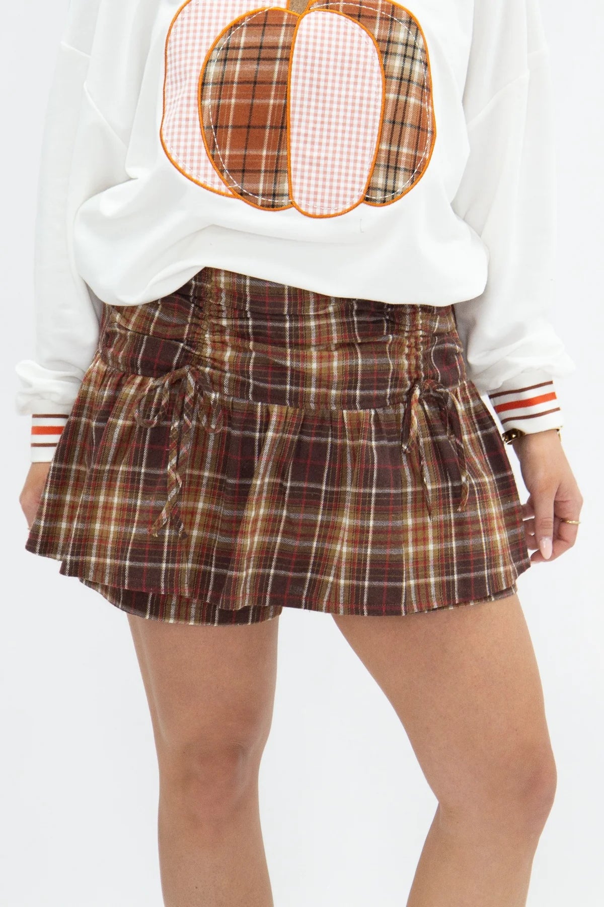 Plaid Flannel Skort with Ruched Detail