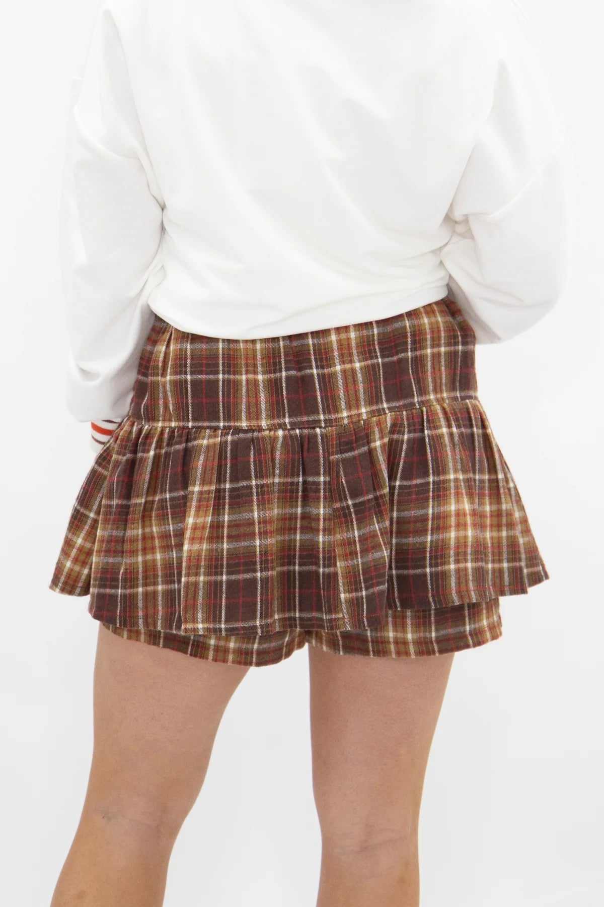 Plaid Flannel Skort with Ruched Detail