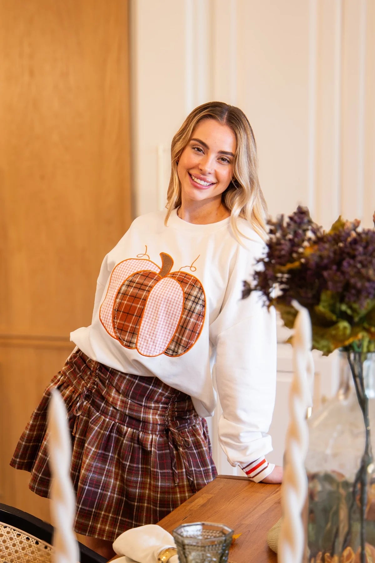 Pumpkin White Long-Sleeve Top