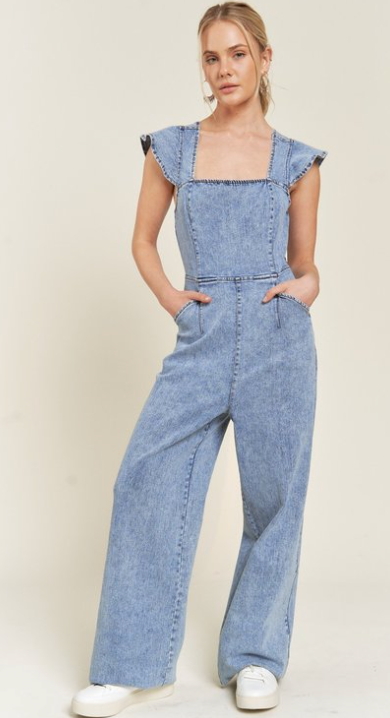 Ruffled Denim Jumpsuit
