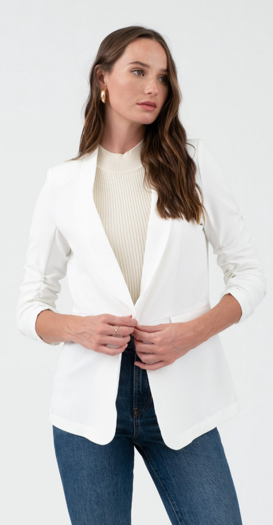 RUCHED 3/4 SLEEVE SLEEVE BLAZER