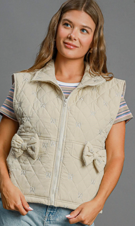 Quilted Vest with Bow Details