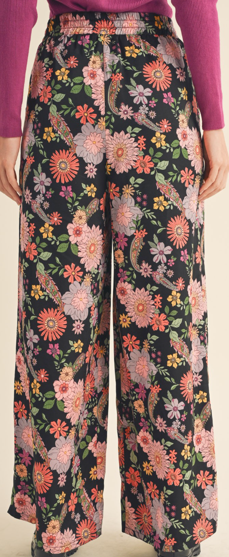 Floral Black Pants