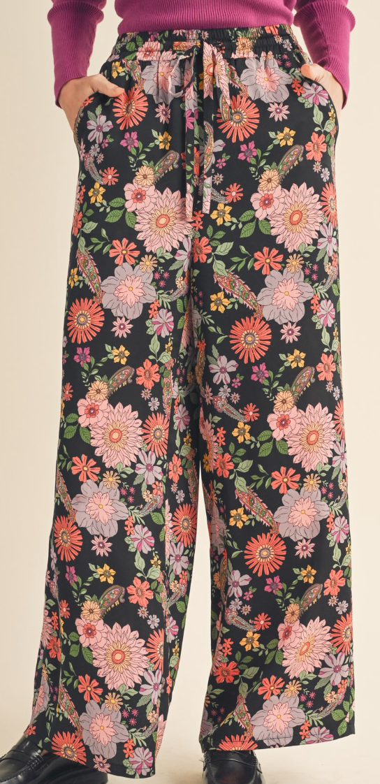 Floral Black Pants