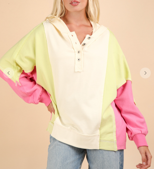 Ivory/Pink/Green Hooded Shirt