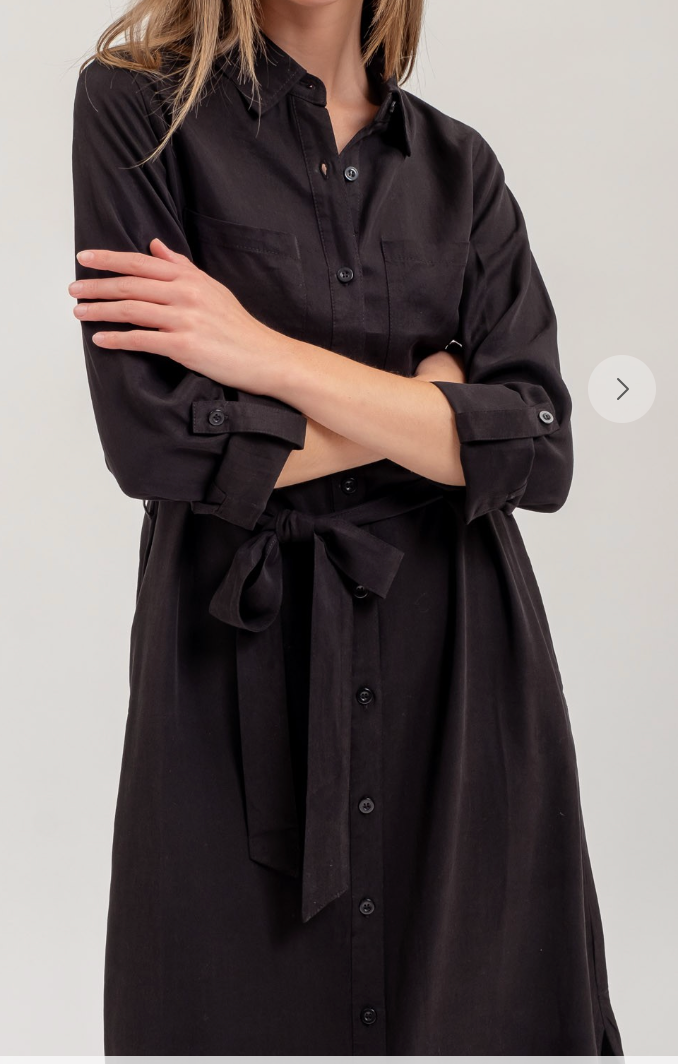 Black Collared 3/4 Sleeve Shirt Dress