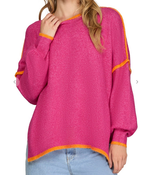 Pink Sweater with Orange Seams