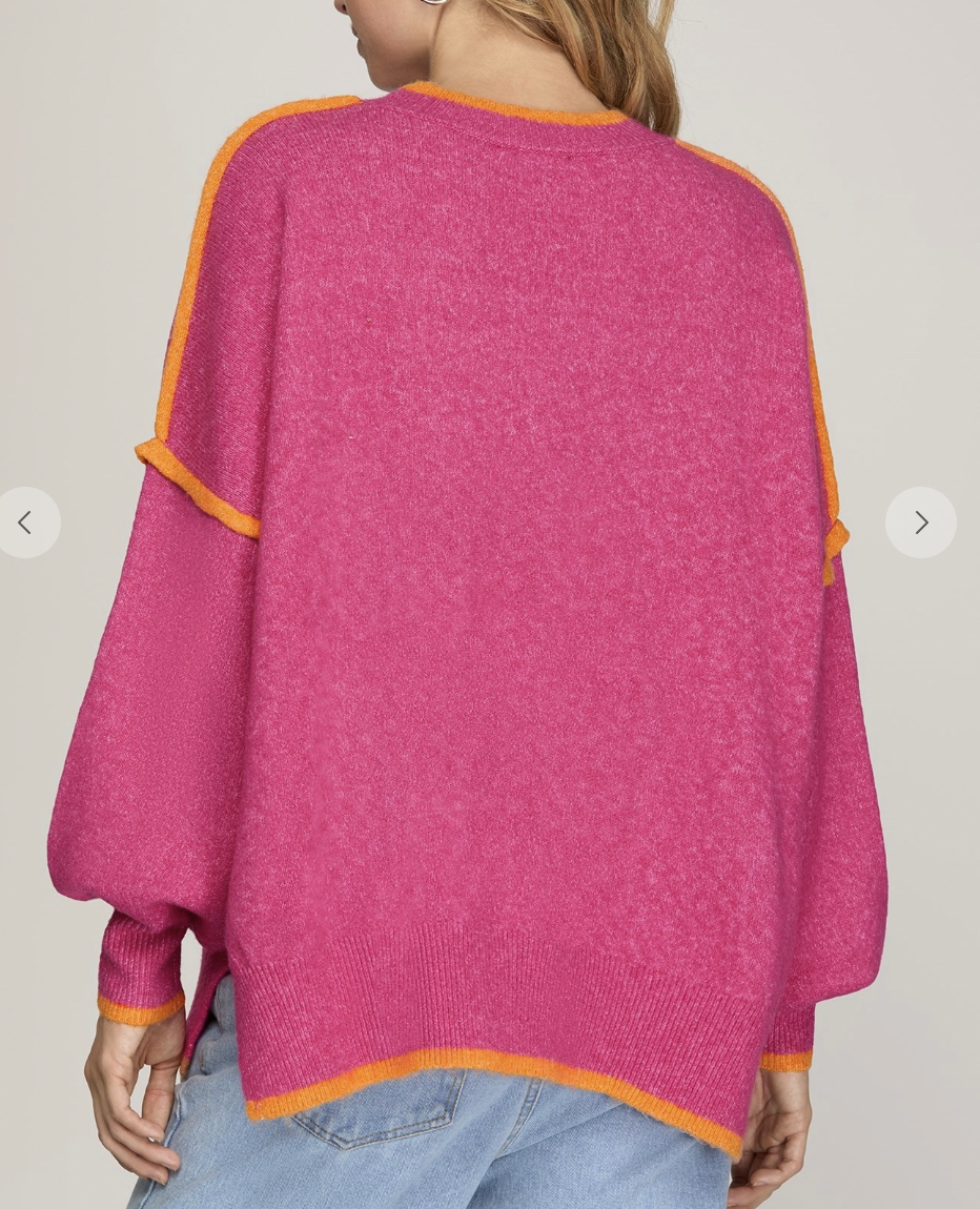 Pink Sweater with Orange Seams