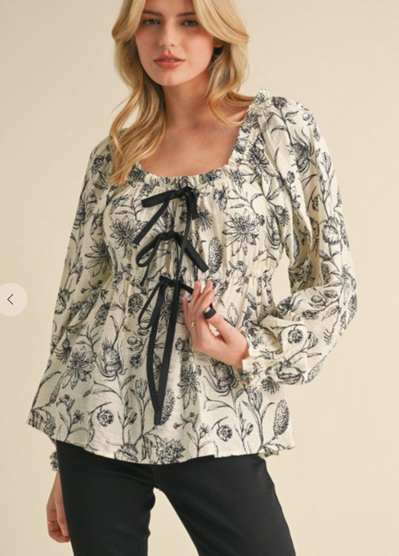 Bow and Print Blouse