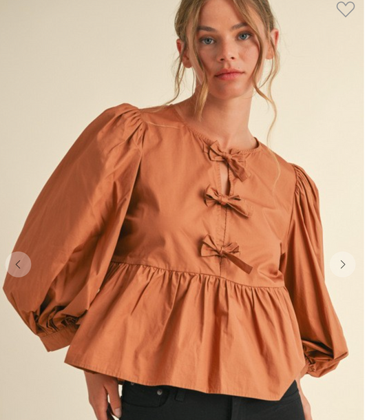 Toffee Peplum and Bow Top