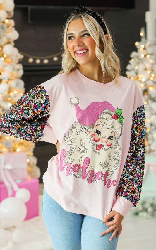 Santa Sweatshirt with Sequin Sleeves