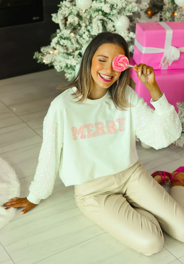 Merry Sweatshirt with Sequin Sleeves