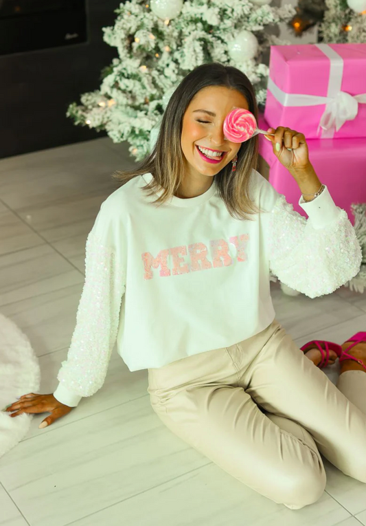 Merry Sweatshirt with Sequin Sleeves