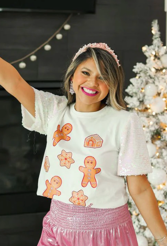 Gingerbread Top with Sequin Sleeves