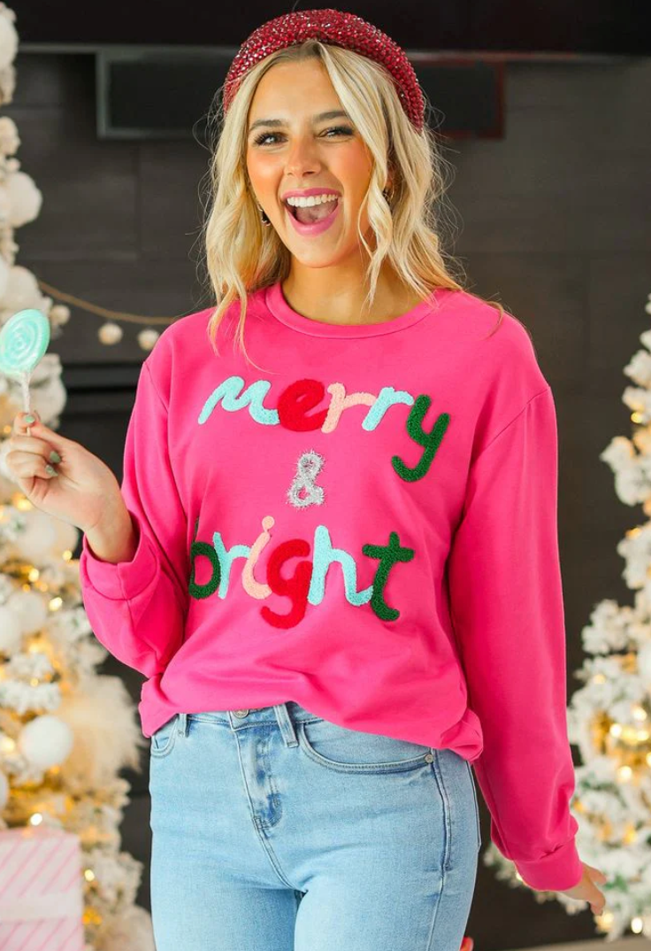 Merry & Bright Hot Pink Sweatshirt