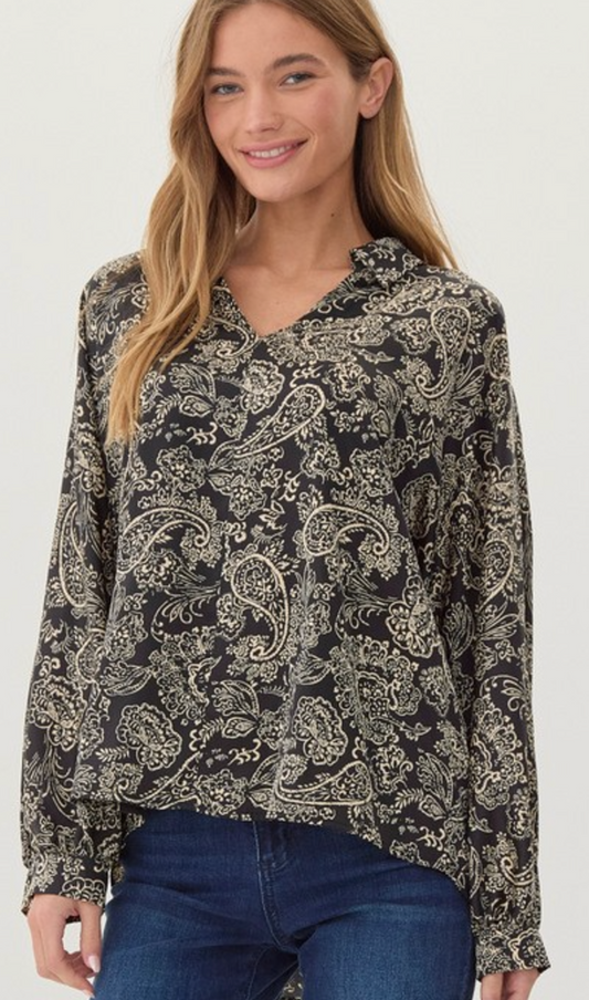 Paisley Print Open Collar Top