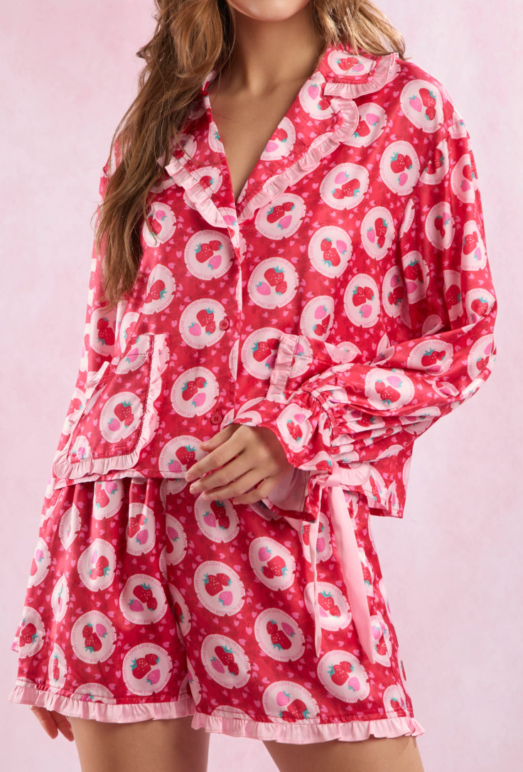 Satin Strawberry Love PJ Set