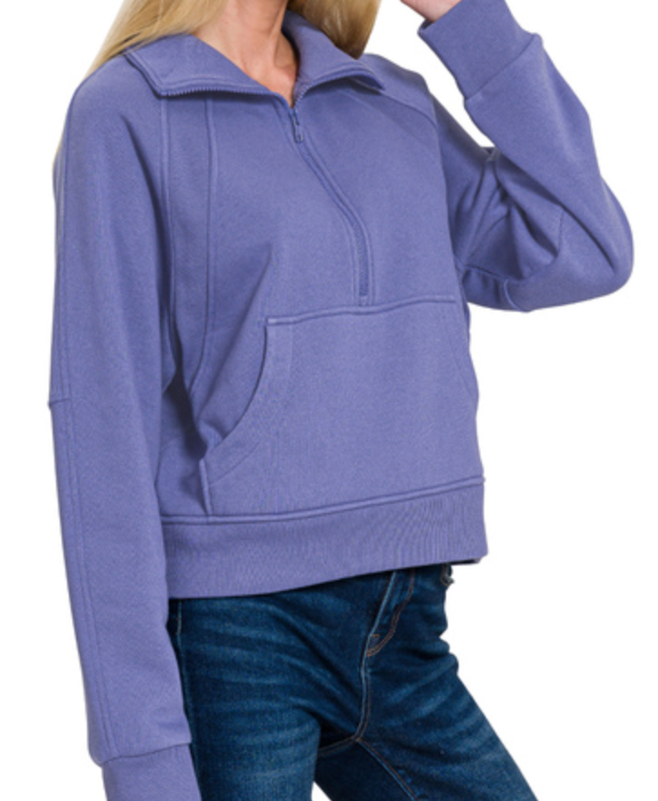 FLEECE HALF ZIP KANGAROO POCKET SWEATSHIRTS