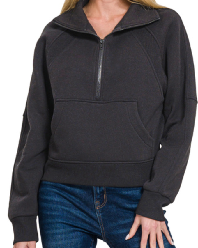 FLEECE HALF ZIP KANGAROO POCKET SWEATSHIRTS