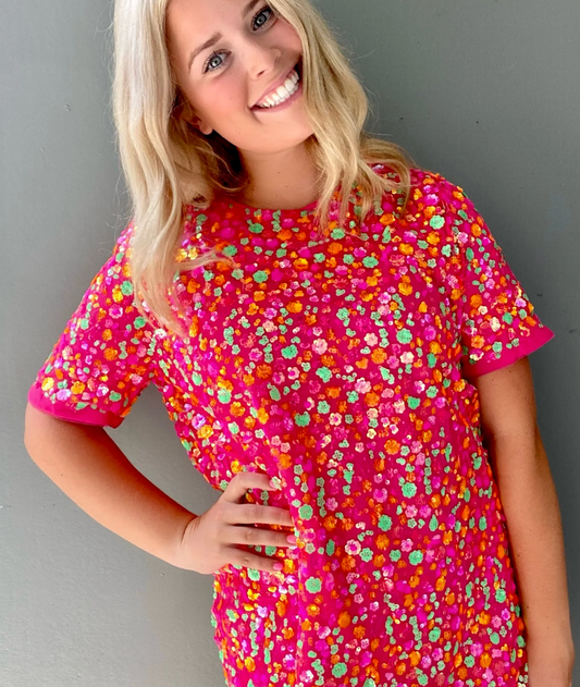 Hot Pink Sequins Dress