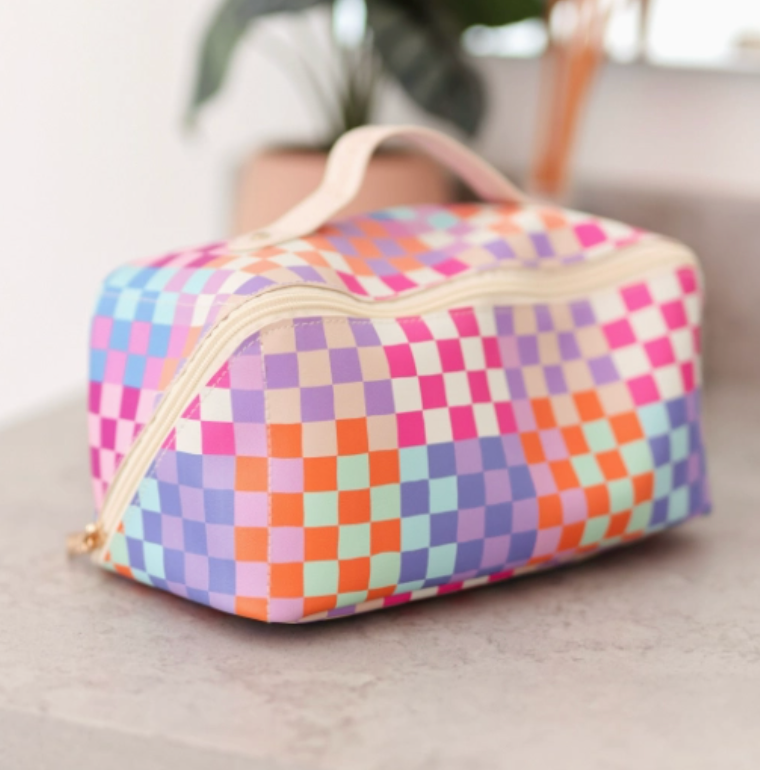 Multi Colored Checker Makeup Bag